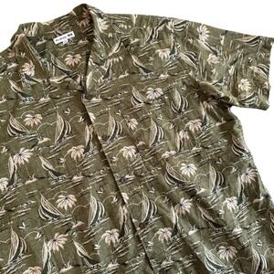 Reyn Spooner x UNIQLO XL Green Sailboat Palm Tree Men's Camp Shirt 444646